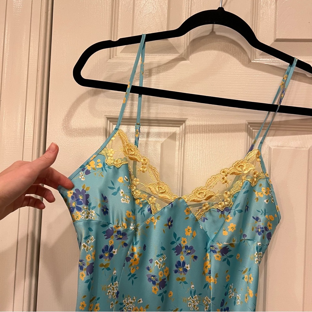 Vintage Y2K 2001 Victoria’s Secret Slip Dress Blue Yellow Lace Floral Small - Picture 4 of 9